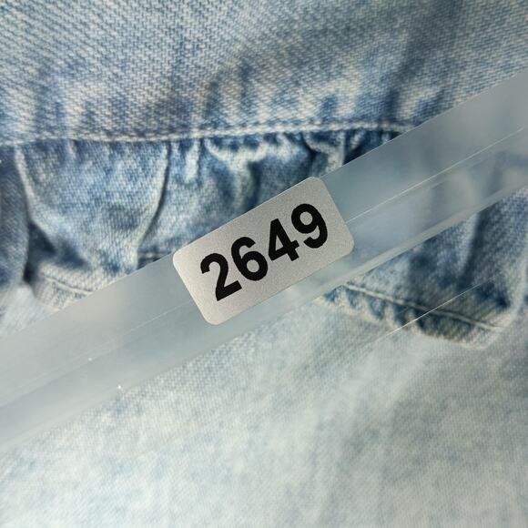 VTG Guess Western Shirt Women Large Blue Denim Pearl Snap Ruffle 90s - Picture 8 of 8